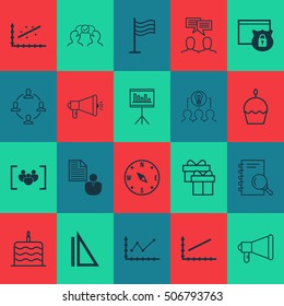 Set Of 20 Universal Editable Icons. Can Be Used For Web, Mobile And App Design. Includes Icons Such As Discussion, Line Graph, Birthday Cake And More.