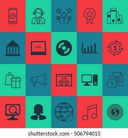 Set Of 20 Universal Editable Icons. Can Be Used For Web, Mobile And App Design. Includes Icons Such As Festive Fireworks, Digital Media, Desktop Computer And More.