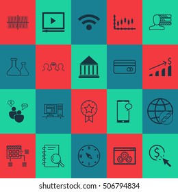 Set Of 20 Universal Editable Icons. Can Be Used For Web, Mobile And App Design. Includes Icons Such As SEO Brainstorm, Stock Market, Education Center And More.