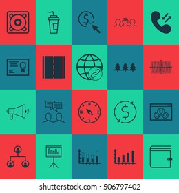 Set Of 20 Universal Editable Icons. Can Be Used For Web, Mobile And App Design. Includes Icons Such As Tree Structure, Money Trasnfer, Locate And More.
