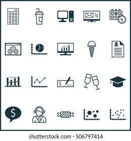 Set Of 20 Universal Editable Icons. Can Be Used For Web, Mobile And App Design. Includes Icons Such As Newsletter, Changes Graph, Frozen Food And More.