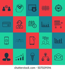 Set Of 20 Universal Editable Icons. Can Be Used For Web, Mobile And App Design. Includes Icons Such As Discussion, Brain Process, Raise Diagram And More.
