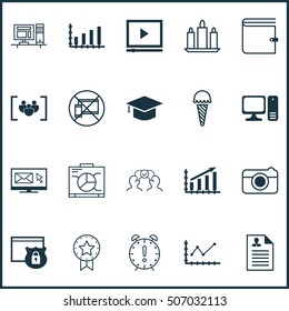 Set Of 20 Universal Editable Icons. Can Be Used For Web, Mobile And App Design. Includes Icons Such As Security, Present Badge, Time Management And More.