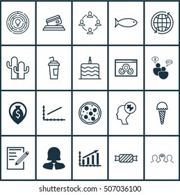 Set Of 20 Universal Editable Icons. Can Be Used For Web, Mobile And App Design. Includes Icons Such As SEO Brainstorm, Pizza Meal, Line Graph And More.