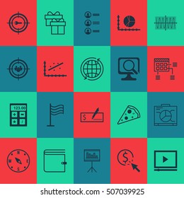Set Of 20 Universal Editable Icons. Can Be Used For Web, Mobile And App Design. Includes Icons Such As PPC, Video Player, Financial And More.