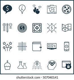 Set Of 20 Universal Editable Icons. Can Be Used For Web, Mobile And App Design. Includes Icons Such As Brain Process, Graphical Grid, Festive Fireworks And More.