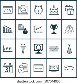 Set Of 20 Universal Editable Icons. Can Be Used For Web, Mobile And App Design. Includes Icons Such As Fishing, Newsletter, Fail Graph And More.