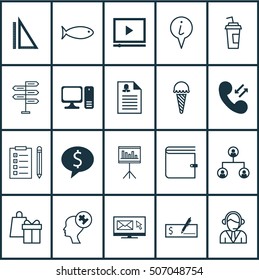 Set Of 20 Universal Editable Icons. Can Be Used For Web, Mobile And App Design. Includes Icons Such As Drink Cup, Presentation, Female Application And More.