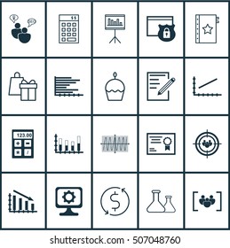 Set Of 20 Universal Editable Icons. Can Be Used For Web, Mobile And App Design. Includes Icons Such As Chemical, Cosinus Diagram, Money Trasnfer And More.