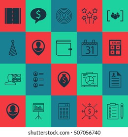 Set Of 20 Universal Editable Icons. Can Be Used For Web, Mobile And App Design. Includes Icons Such As Presentation, Personal Skills, Financial And More.