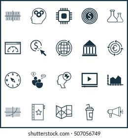 Set Of 20 Universal Editable Icons. Can Be Used For Web, Mobile And App Design. Includes Icons Such As Education Center, Sinus Graph, Human Mind And More.