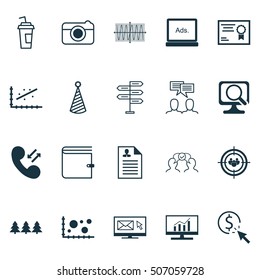 Set Of 20 Universal Editable Icons. Can Be Used For Web, Mobile And App Design. Includes Icons Such As Certificate, Digital Media, Discussion And More.