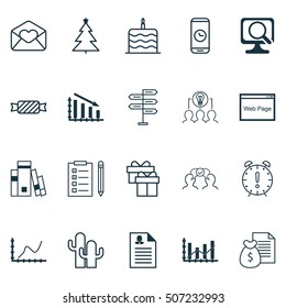 Set Of 20 Universal Editable Icons. Can Be Used For Web, Mobile And App Design. Includes Icons Such As Cacti, Celebration Cake, Collaborative Solution And More.