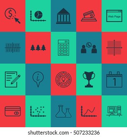 Set Of 20 Universal Editable Icons. Can Be Used For Web, Mobile And App Design. Includes Icons Such As Plastic Card, Agenda, Sinus Graph And More.