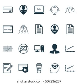 Set Of 20 Universal Editable Icons. Can Be Used For Web, Mobile And App Design. Includes Icons Such As Line Graph, Collaborative Solution, Female Application And More.
