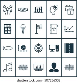 Set Of 20 Universal Editable Icons. Can Be Used For Web, Mobile And App Design. Includes Icons Such As Frozen Food, Crotchets, Sweet And More.
