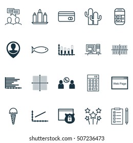 Set Of 20 Universal Editable Icons. Can Be Used For Web, Mobile And App Design. Includes Icons Such As Security, Discussion, Reminder And More.