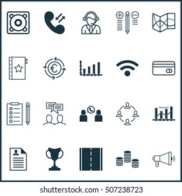 Set Of 20 Universal Editable Icons. Can Be Used For Web, Mobile And App Design. Includes Icons Such As Road Map, Currency Recycle, Curriculum Vitae And More.