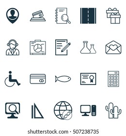 Set Of 20 Universal Editable Icons. Can Be Used For Web, Mobile And App Design. Includes Icons Such As Laptop, Employee Location, Certificate And More.