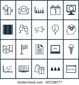 Set Of 20 Universal Editable Icons. Can Be Used For Web, Mobile And App Design. Includes Icons Such As Media Campaign, Road Map, Laptop And More.