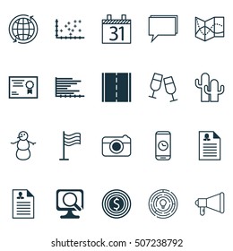 Set Of 20 Universal Editable Icons. Can Be Used For Web, Mobile And App Design. Includes Icons Such As Curriculum Vitae, Announcement, Bars Chart And More.
