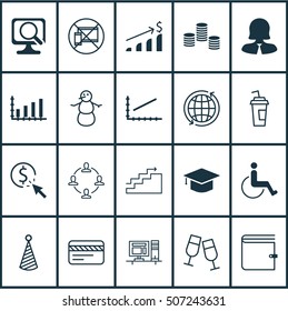 Set Of 20 Universal Editable Icons. Can Be Used For Web, Mobile And App Design. Includes Icons Such As World, Growth, Money And More.