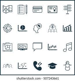 Set Of 20 Universal Editable Icons. Can Be Used For Web, Mobile And App Design. Includes Icons Such As Conference, Reminder, Stock Market And More