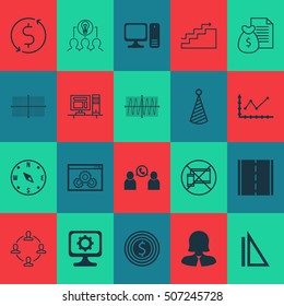 Set Of 20 Universal Editable Icons. Can Be Used For Web, Mobile And App Design. Includes Icons Such As Changes Graph, Desktop Computer, Business Goal And More.