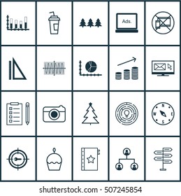 Set Of 20 Universal Editable Icons. Can Be Used For Web, Mobile And App Design. Includes Icons Such As Keyword Marketing, Street, Reminder And More.