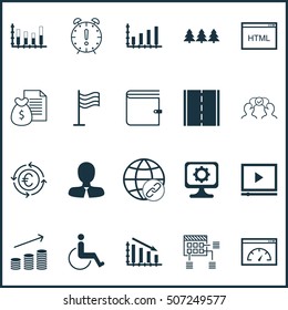 Set Of 20 Universal Editable Icons. Can Be Used For Web, Mobile And App Design. Includes Icons Such As Video Player, Wallet, Connectivity And More.