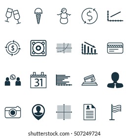 Set Of 20 Universal Editable Icons. Can Be Used For Web, Mobile And App Design. Includes Icons Such As Fail Graph, Credit Card, Employee Location And More.