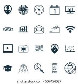 Set Of 20 Universal Editable Icons. Can Be Used For Web, Mobile And App Design. Includes Icons Such As PPC, Video Player, Money Navigation And More.