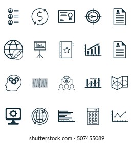 Set Of 20 Universal Editable Icons. Can Be Used For Web, Mobile And App Design. Includes Icons Such As Profit Graph, World, Presentation And More.
