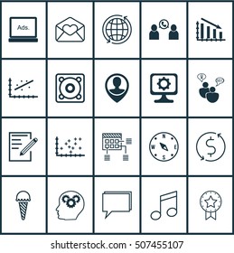 Set Of 20 Universal Editable Icons. Can Be Used For Web, Mobile And App Design. Includes Icons Such As Present Badge, PC, Plot Diagram And More.