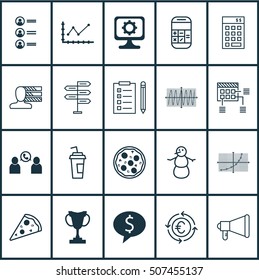 Set Of 20 Universal Editable Icons. Can Be Used For Web, Mobile And App Design. Includes Icons Such As Sliced Pizza, Personal Skills, Calculation And More.