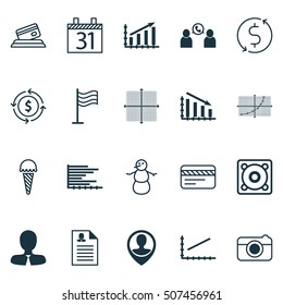 Set Of 20 Universal Editable Icons. Can Be Used For Web, Mobile And App Design. Includes Icons Such As Money Recycle, Fail Graph, Profit Graph And More.