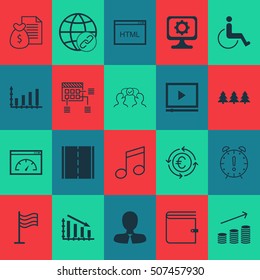 Set Of 20 Universal Editable Icons. Can Be Used For Web, Mobile And App Design. Includes Icons Such As Schedule, Video Player, Time Management And More.