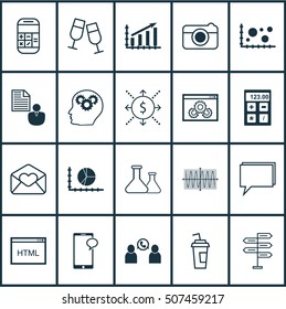 Set Of 20 Universal Editable Icons. Can Be Used For Web, Mobile And App Design. Includes Icons Such As Profit Graph, Sinus Graph, Messaging And More.