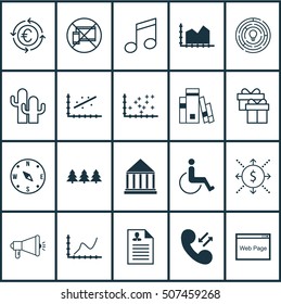 Set Of 20 Universal Editable Icons. Can Be Used For Web, Mobile And App Design. Includes Icons Such As Media Campaign, Crotchets, Money And More.