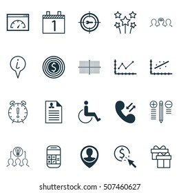 Set Of 20 Universal Editable Icons. Can Be Used For Web, Mobile And App Design. Includes Icons Such As Business Goal, Square Diagram, Calculation And More.