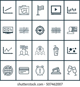 Set Of 20 Universal Editable Icons. Can Be Used For Web, Mobile And App Design. Includes Icons Such As Changes Graph, Cosinus Diagram, Newsletter And More.