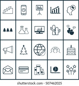 Set Of 20 Universal Editable Icons. Can Be Used For Web, Mobile And App Design. Includes Icons Such As Decorated Tree, Presentation, Cacti And More.