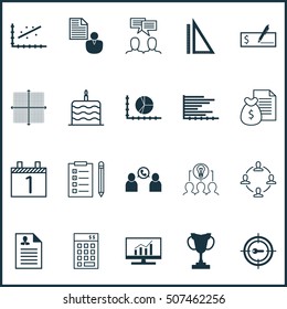 Set Of 20 Universal Editable Icons. Can Be Used For Web, Mobile And App Design. Includes Icons Such As Bars Chart, Report, Graphical Grid And More.