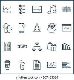 Set Of 20 Universal Editable Icons. Can Be Used For Web, Mobile And App Design. Includes Icons Such As Bars Chart, Website, Sinus Graph And More.