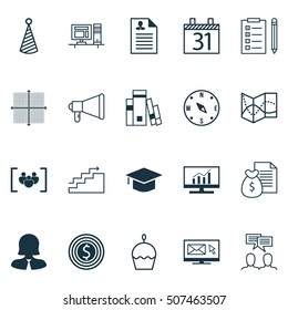 Set Of 20 Universal Editable Icons. Can Be Used For Web, Mobile And App Design. Includes Icons Such As Growth, Curriculum Vitae, Business Woman And More.