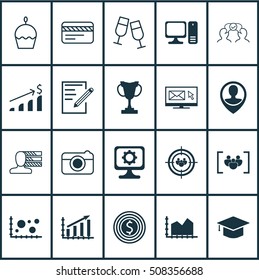 Set Of 20 Universal Editable Icons. Can Be Used For Web, Mobile And App Design. Includes Icons Such As Desktop Computer, Graduation, Paper And More.