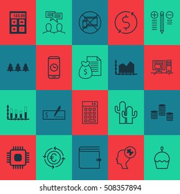 Set Of 20 Universal Editable Icons. Can Be Used For Web, Mobile And App Design. Includes Icons Such As Chip, Investment, Sequence Graphics And More.