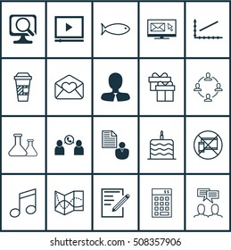Set Of 20 Universal Editable Icons. Can Be Used For Web, Mobile And App Design. Includes Icons Such As Present, Phone Conference, Crotchets And More.