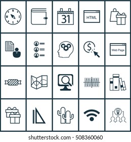 Set Of 20 Universal Editable Icons. Can Be Used For Web, Mobile And App Design. Includes Icons Such As Present, Brain Process, Measurement And More.