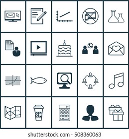 Set Of 20 Universal Editable Icons. Can Be Used For Web, Mobile And App Design. Includes Icons Such As Phone Conference, Celebration Cake, Laptop And More.